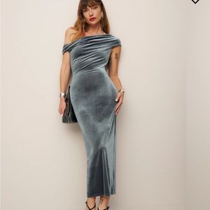 Reformation velvet off the shoulder dress